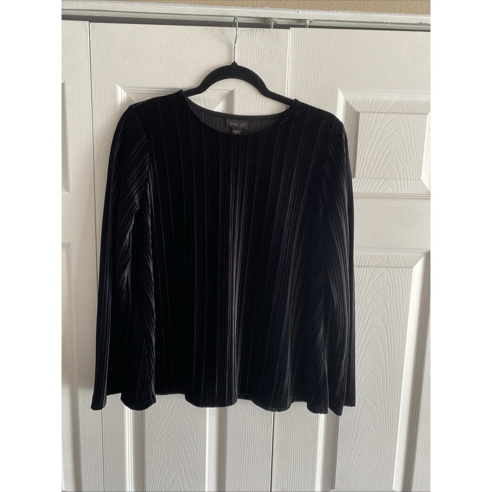 J. Jill‎ Wearever Pleated Velvet Top Womens Size M Petite Black Holiday Blouse
